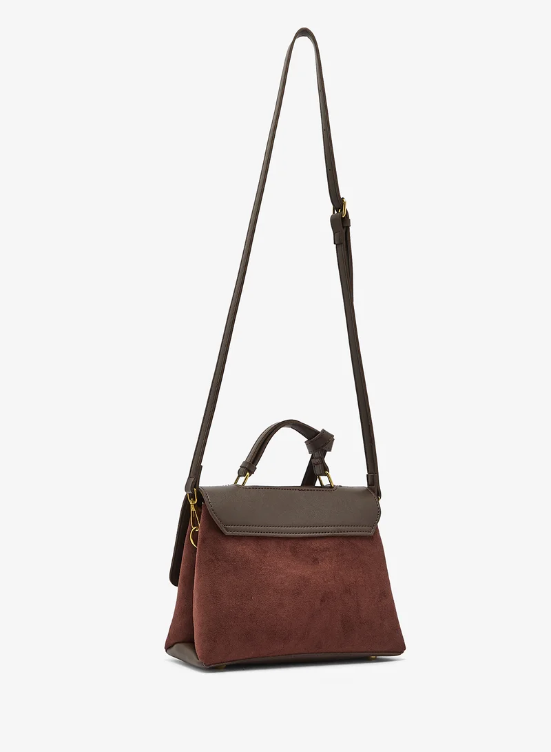 ايلا حقيبة جلد سويدي بتصميم شرقي غربي بمقبض علوي وزخرفة ذهبية